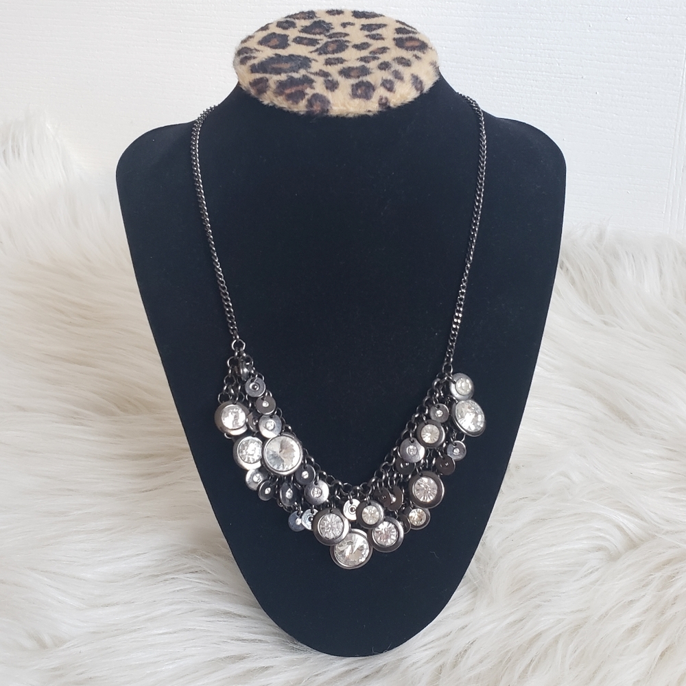 Crystal Clear Discs Statement Bib Necklace